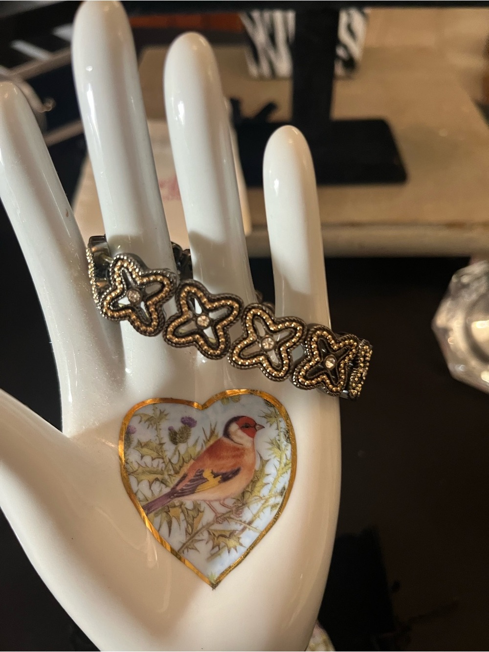 Park Lane Gold & Black Flower Link Bracelet - Women Jewelry